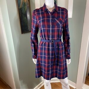 Tommy Hilfiger Navy Red Plaid Long Sleeve Shirt Shift Dress Medium M